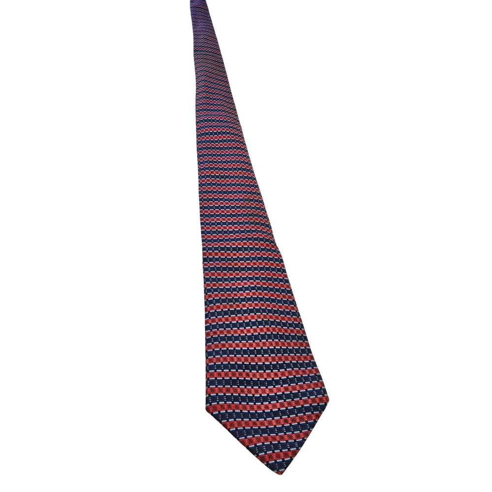 Hermes Silk Tie Mens One Size Red Blue Geometric Micro Pattern 816 EA France - Picture 9 of 11